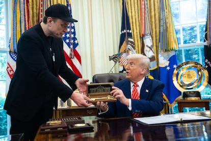 Donald Trump presents Elon Musk with a golden key this Friday in the Oval Office of the White House.