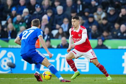 Gabriel Martinelli, del Arsenal, en una acción del partido contra el Leicester.