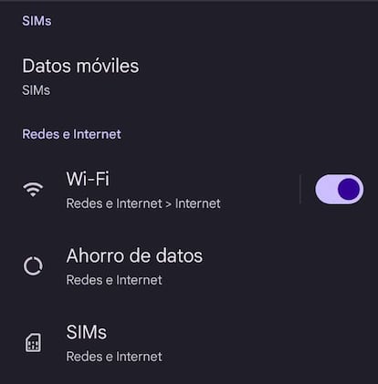 Opciones de datos móviles en Android