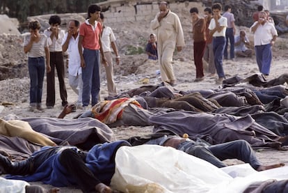 Victims of the massacre in the Palestinian refugee camps of Sabra and Chatila, in September 1982 in Beirut.