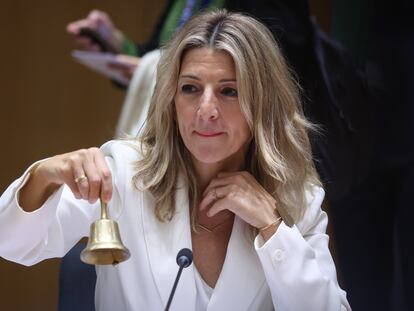 La vicepresidenta segunda y ministra de Trabajo, Yolanda Díaz, durante una reunión del Consejo de la UE cuando lo presidía España, en la segunda mitad de 2023.